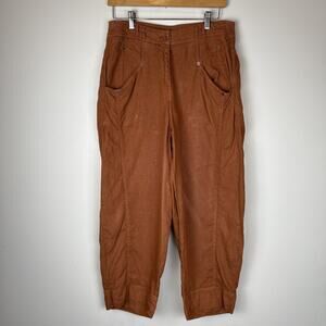 WRAP London Women's Rust Orange 100% Linen Wide Leg Cropped Pants Lagenlook Sz 8